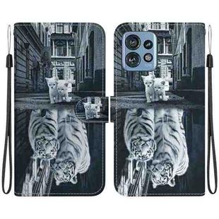 For Motorola Edge 40 Pro Crystal Texture Colored Drawing Leather Phone Case(Cat Tiger Reflection)