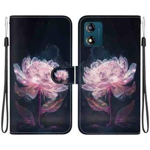 For Motorola Moto E13 Crystal Texture Colored Drawing Leather Phone Case(Purple Peony)