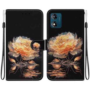 For Motorola Moto E13 Crystal Texture Colored Drawing Leather Phone Case(Gold Peony)