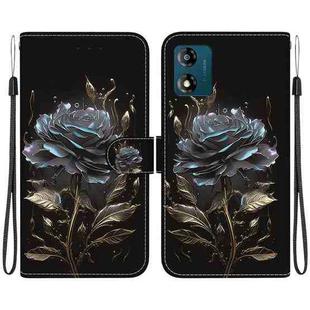 For Motorola Moto E13 Crystal Texture Colored Drawing Leather Phone Case(Black Rose)