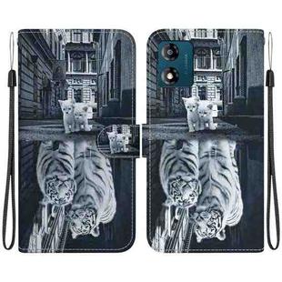 For Motorola Moto E13 Crystal Texture Colored Drawing Leather Phone Case(Cat Tiger Reflection)