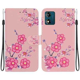 For Motorola Moto E13 Crystal Texture Colored Drawing Leather Phone Case(Cherry Blossoms)