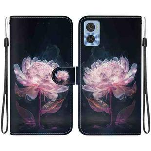 For Motorola Moto E22 / E22i Crystal Texture Colored Drawing Leather Phone Case(Purple Peony)