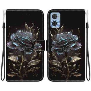 For Motorola Moto E22 / E22i Crystal Texture Colored Drawing Leather Phone Case(Black Rose)