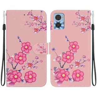 For Motorola Moto E22 / E22i Crystal Texture Colored Drawing Leather Phone Case(Cherry Blossoms)