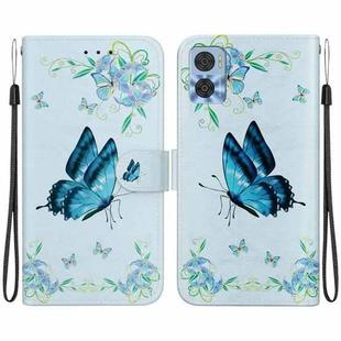 For Motorola Moto E22 / E22i Crystal Texture Colored Drawing Leather Phone Case(Blue Pansies)