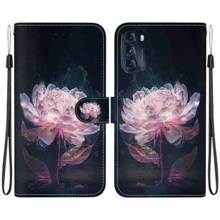 For Motorola Moto G 2022 Crystal Texture Colored Drawing Leather Phone Case(Purple Peony)
