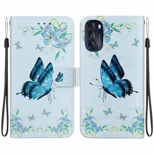 For Motorola Moto G 2022 Crystal Texture Colored Drawing Leather Phone Case(Blue Pansies)