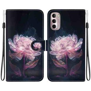 For Motorola Moto G Stylus 4G 2022 Crystal Texture Colored Drawing Leather Phone Case(Purple Peony)