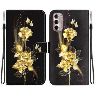 For Motorola Moto G Stylus 4G 2022 Crystal Texture Colored Drawing Leather Phone Case(Gold Butterfly Rose)