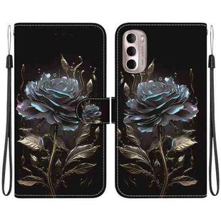 For Motorola Moto G Stylus 4G 2022 Crystal Texture Colored Drawing Leather Phone Case(Black Rose)