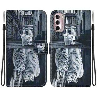 For Motorola Moto G Stylus 4G 2022 Crystal Texture Colored Drawing Leather Phone Case(Cat Tiger Reflection)