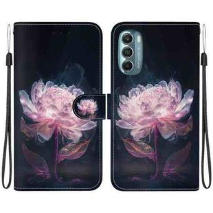 For Motorola Moto G Stylus 5G 2022 Crystal Texture Colored Drawing Leather Phone Case(Purple Peony)