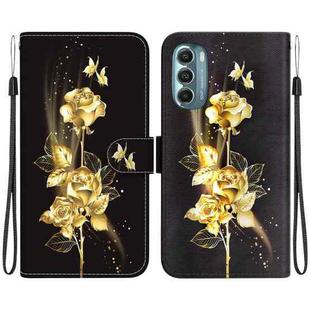 For Motorola Moto G Stylus 5G 2022 Crystal Texture Colored Drawing Leather Phone Case(Gold Butterfly Rose)