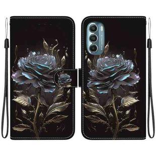 For Motorola Moto G Stylus 5G 2022 Crystal Texture Colored Drawing Leather Phone Case(Black Rose)