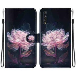 For Motorola Moto G8 Power Lite Crystal Texture Colored Drawing Leather Phone Case(Purple Peony)