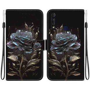 For Motorola Moto G8 Power Lite Crystal Texture Colored Drawing Leather Phone Case(Black Rose)