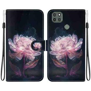 For Motorola Moto G9 Power Crystal Texture Colored Drawing Leather Phone Case(Purple Peony)