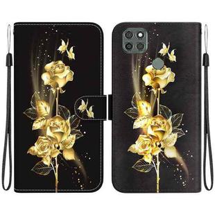 For Motorola Moto G9 Power Crystal Texture Colored Drawing Leather Phone Case(Gold Butterfly Rose)