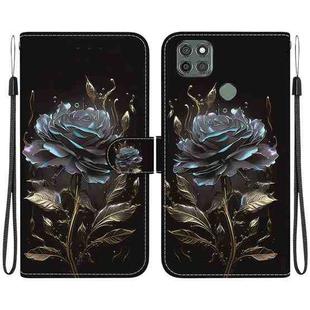 For Motorola Moto G9 Power Crystal Texture Colored Drawing Leather Phone Case(Black Rose)