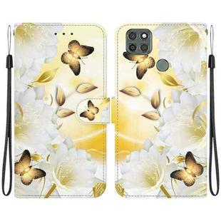 For Motorola Moto G9 Power Crystal Texture Colored Drawing Leather Phone Case(Gold Butterfly Epiphyllum)