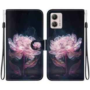 For Motorola Moto G13 / G23 / G53 Crystal Texture Colored Drawing Leather Phone Case(Purple Peony)