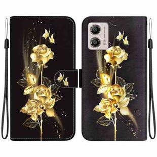 For Motorola Moto G13 / G23 / G53 Crystal Texture Colored Drawing Leather Phone Case(Gold Butterfly Rose)