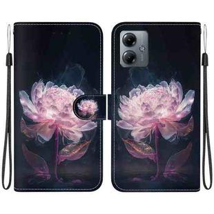 For Motorola Moto G14 Crystal Texture Colored Drawing Leather Phone Case(Purple Peony)