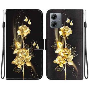 For Motorola Moto G14 Crystal Texture Colored Drawing Leather Phone Case(Gold Butterfly Rose)