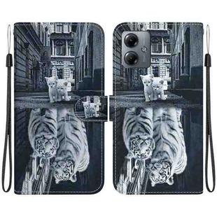 For Motorola Moto G14 Crystal Texture Colored Drawing Leather Phone Case(Cat Tiger Reflection)