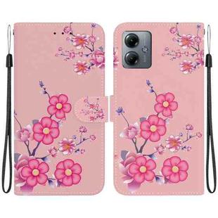 For Motorola Moto G14 Crystal Texture Colored Drawing Leather Phone Case(Cherry Blossoms)
