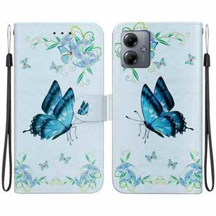 For Motorola Moto G14 Crystal Texture Colored Drawing Leather Phone Case(Blue Pansies)