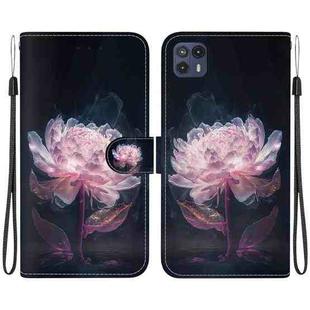 For Motorola Moto G50 5G Crystal Texture Colored Drawing Leather Phone Case(Purple Peony)