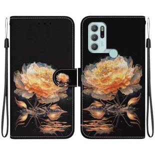 For Motorola Moto G60s Crystal Texture Colored Drawing Leather Phone Case(Gold Peony)