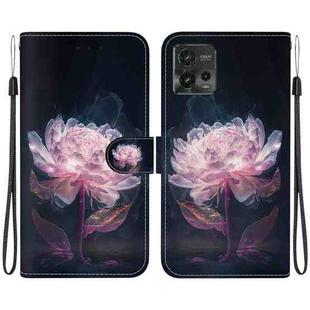 For Motorola Moto G72 Crystal Texture Colored Drawing Leather Phone Case(Purple Peony)