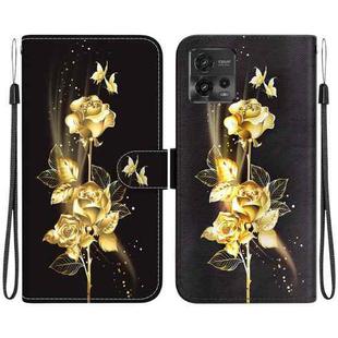 For Motorola Moto G72 Crystal Texture Colored Drawing Leather Phone Case(Gold Butterfly Rose)