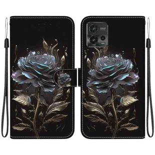 For Motorola Moto G72 Crystal Texture Colored Drawing Leather Phone Case(Black Rose)