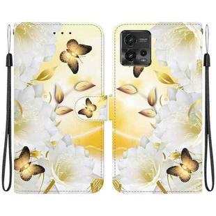 For Motorola Moto G72 Crystal Texture Colored Drawing Leather Phone Case(Gold Butterfly Epiphyllum)