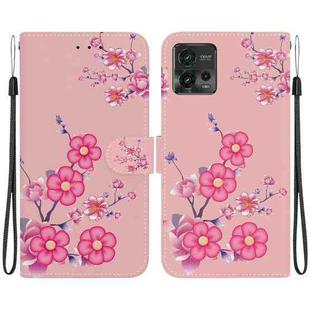 For Motorola Moto G72 Crystal Texture Colored Drawing Leather Phone Case(Cherry Blossoms)