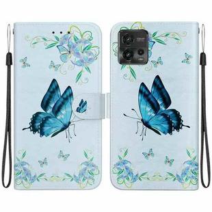 For Motorola Moto G72 Crystal Texture Colored Drawing Leather Phone Case(Blue Pansies)