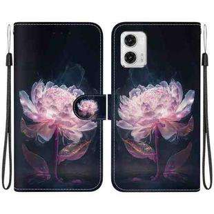 For Motorola Moto G73 Crystal Texture Colored Drawing Leather Phone Case(Purple Peony)