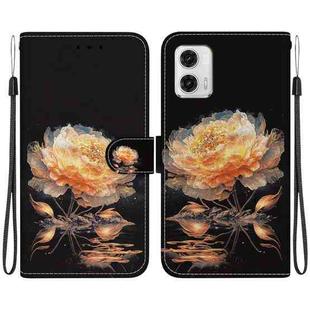 For Motorola Moto G73 Crystal Texture Colored Drawing Leather Phone Case(Gold Peony)