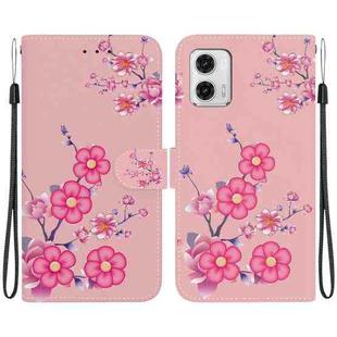 For Motorola Moto G73 Crystal Texture Colored Drawing Leather Phone Case(Cherry Blossoms)