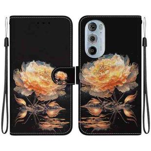 For Motorola Edge+ 2022 Crystal Texture Colored Drawing Leather Phone Case(Gold Peony)