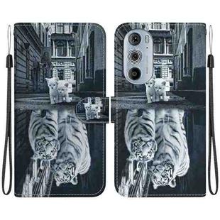 For Motorola Edge+ 2022 Crystal Texture Colored Drawing Leather Phone Case(Cat Tiger Reflection)