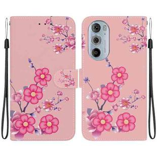 For Motorola Edge+ 2022 Crystal Texture Colored Drawing Leather Phone Case(Cherry Blossoms)