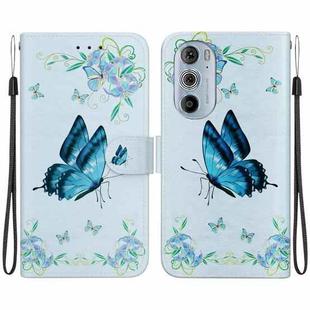 For Motorola Edge+ 2022 Crystal Texture Colored Drawing Leather Phone Case(Blue Pansies)