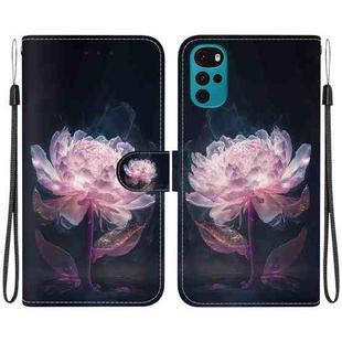 For Motorola Moto G22 Crystal Texture Colored Drawing Leather Phone Case(Purple Peony)