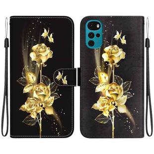 For Motorola Moto G22 Crystal Texture Colored Drawing Leather Phone Case(Gold Butterfly Rose)