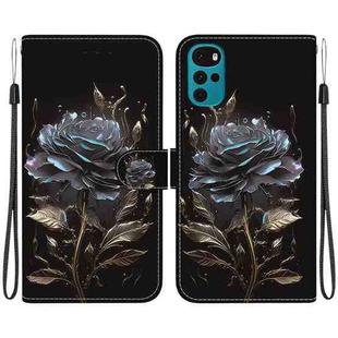 For Motorola Moto G22 Crystal Texture Colored Drawing Leather Phone Case(Black Rose)